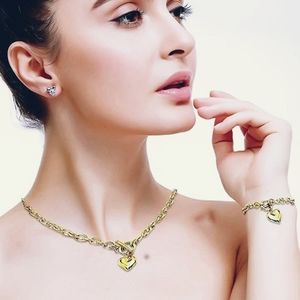 Lifetime Heart Chain Necklace + Heart Bracelet for Women Girls Love Charm Toggle